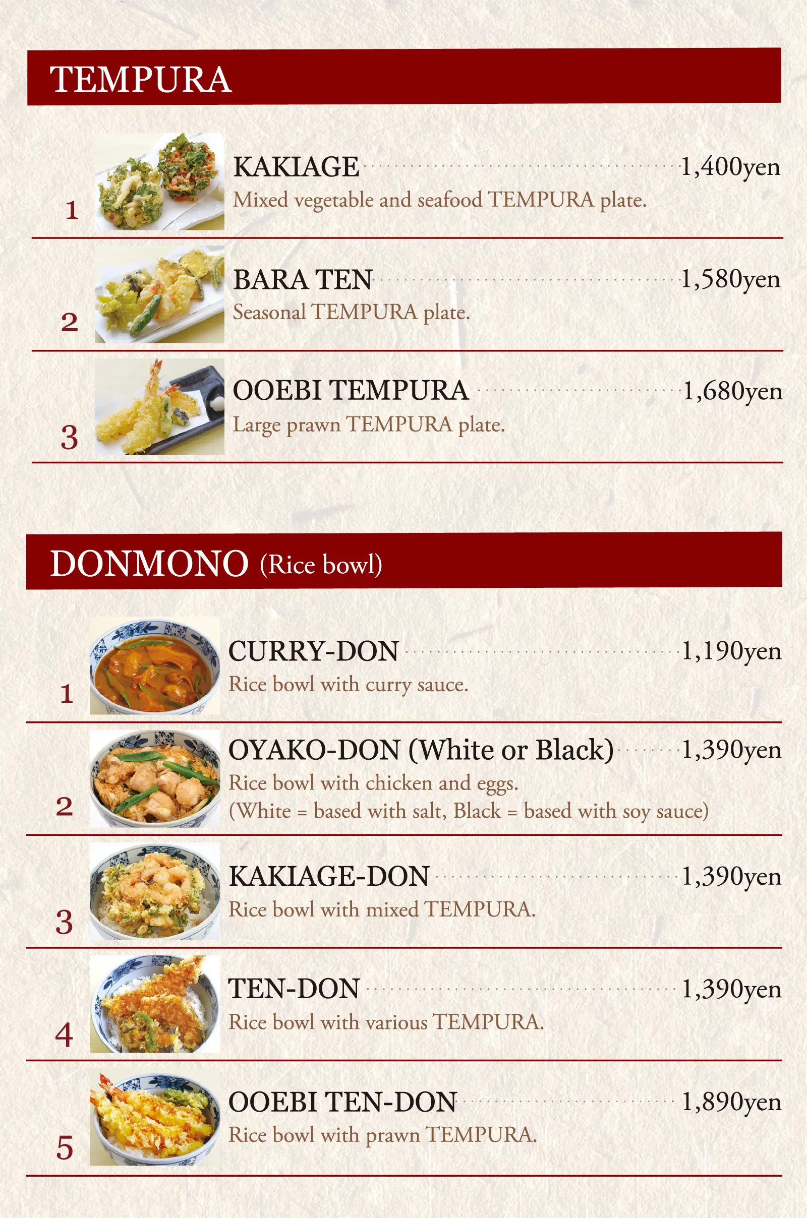Tempura and Donmono
